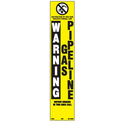 Decals Post - Warning (2-7/8" x 14"), Yellow, Gas Pipeline